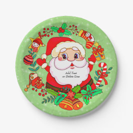 Prato De Papel Papais noeis de Natal com Cane presente Holly 7"