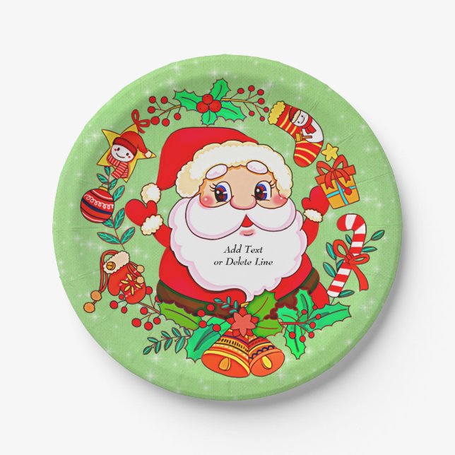 Prato De Papel Papais noeis de Natal com Cane presente Holly 7" (Frente)