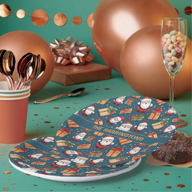 Prato De Papel Papais noeis de Natal de Nome Personalizado (Múltiplo)