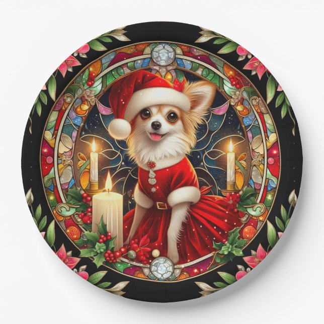 Prato De Papel Papais noeis de Natal Plate Chihuahua (Frente)