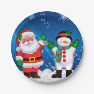 Prato De Papel Papais noeis e boneco de neve