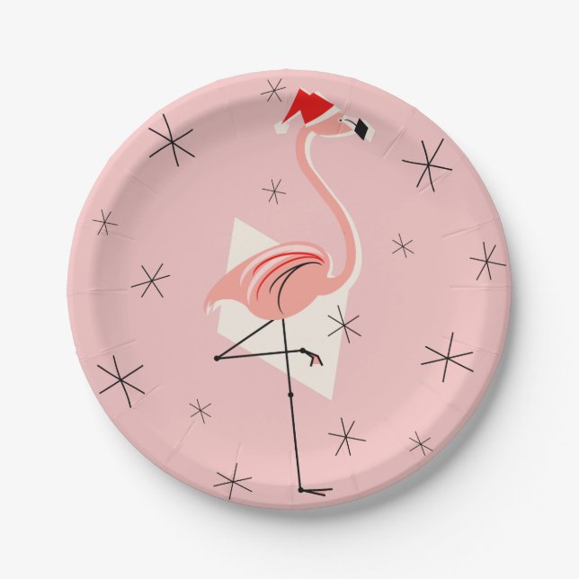 Prato De Papel Papais noeis Flamingo Placa de papel rosa (Frente)