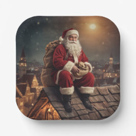 Prato De Papel Papais noeis no telhado