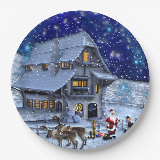 Prato De Papel Papais noeis Rudolph Elf com Sled (Frente)