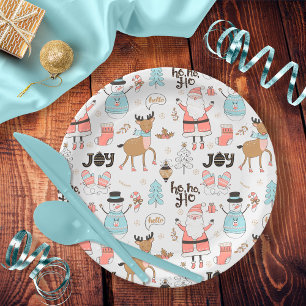 Prato De Papel Papais noeis, Snowman, Reindeer Pattern ID559
