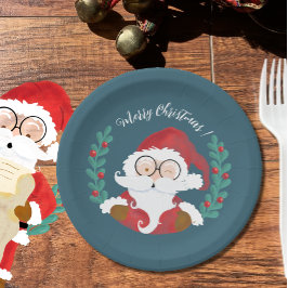 Prato De Papel Papais noeis Whimsical Winings Papel de Natal Azul