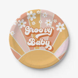 Prato De Papel Pape Groovy Baby Retro Sunshine Chá de Bebê Hippie