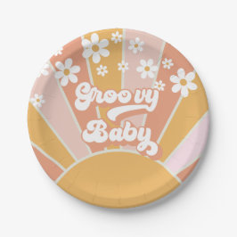 Prato De Papel Pape Groovy Baby Retro Sunshine Chá de Bebê Hippie