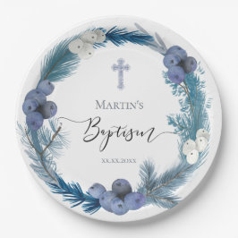 Prato De Papel Papéis azuis de inverno Baptism