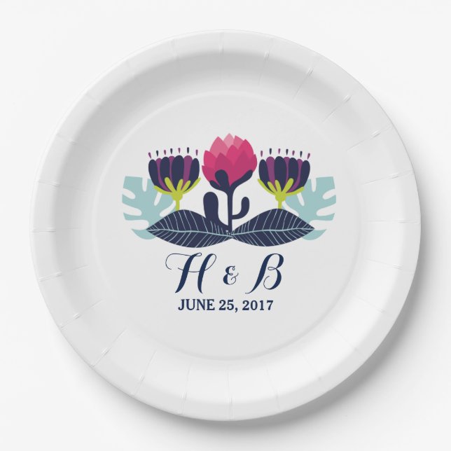 Prato De Papel Papéis De Casamento Floral Funky (Frente)