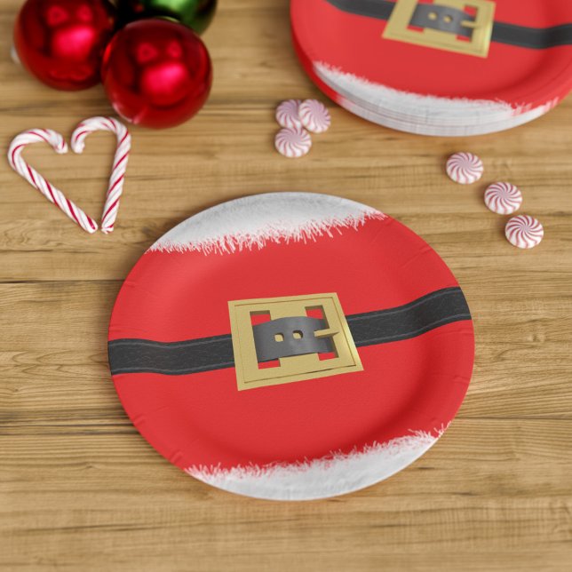 Prato De Papel Papéis de festas de Papais noeis vermelhos de Nata (A fun and festive red paper plate inspired by the guy in the red suit. Great for holiday parties!)