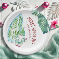 Papéis de Natal em Praia Plantam Papais noeis Trop