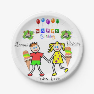 Prato De Papel Papéis, Felizes Gêmeos de Aniversário