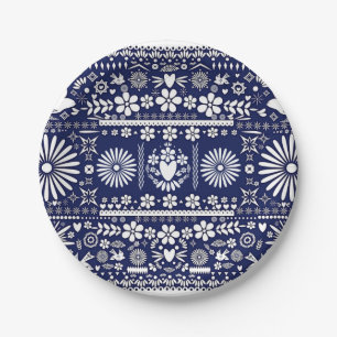 Prato De Papel Papel Azul Branco Casamento Mexicano Picado