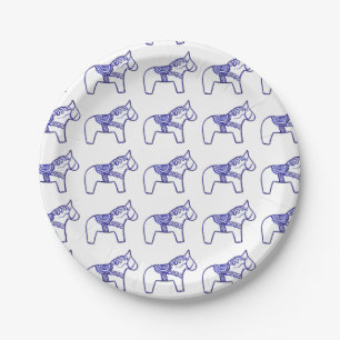 Prato De Papel Papel azul e branco Dala Horse Plate
