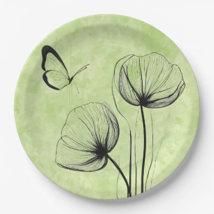 Prato De Papel Papel-Borboleta Botânica Floral Minimalista