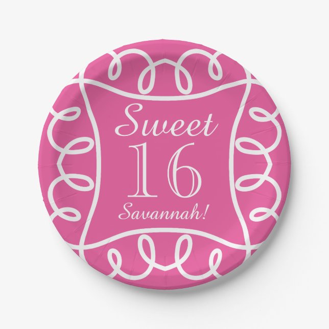 Prato De Papel PAPEL CHIQUE PLATE_ " doce 16!" PINK/WHITE (Frente)