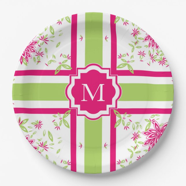 PRATO DE PAPEL PAPEL CHIQUE PLATE_LOVELY PINK/GREEN QUENTE FLORAL (Frente)