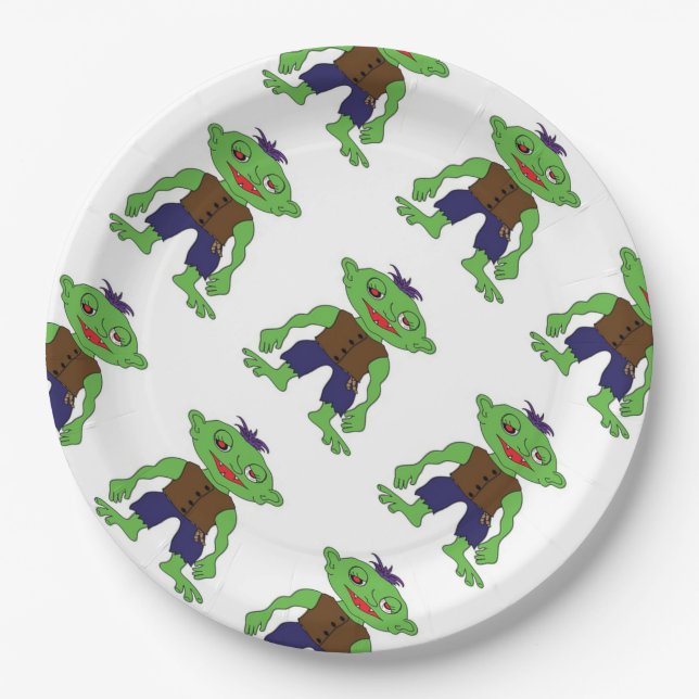 Prato De Papel Papel coloca um monstro verde de 9" (Frente)
