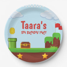 Papel de Aniversário Infantil de Videogame Retrô P