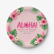 Papel de Aniversário Luau Rosa Tropical Aloha