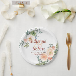 Prato De Papel Papel de casamento floral de cor branca e esbranqu