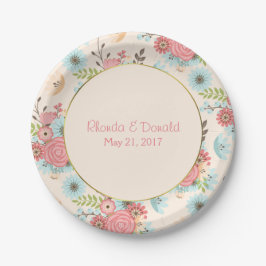 Prato De Papel Papel de Casamento Floral de Ivory, Azul e Coral