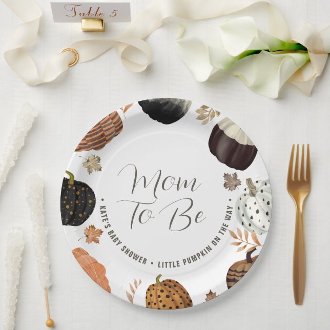 Prato De Papel Papel de Chuvadeiro de Bebê Pequena Abóbora Outono (Casamento)