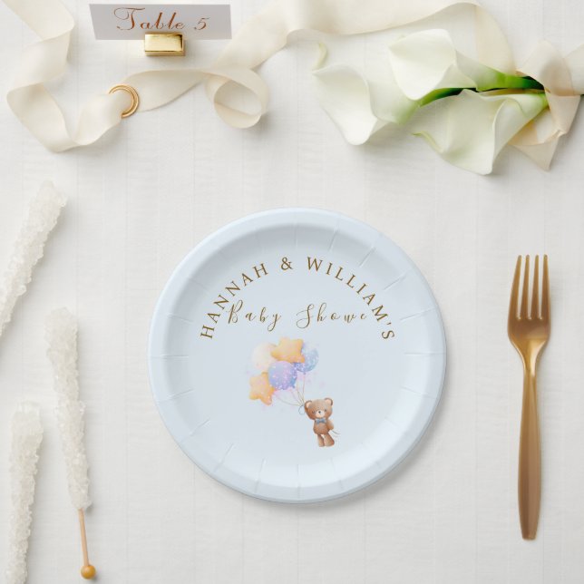 Prato De Papel Papel de Convite de Chá de Bebê Urso de Aquarela S (Casamento)