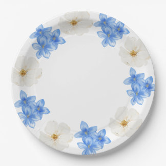 Prato De Papel Papel de festa floral azul e branco em aquarela el