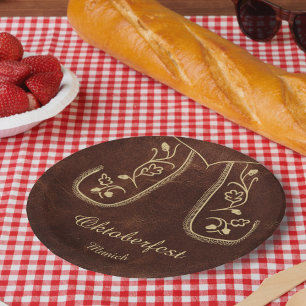 Prato De Papel Papel de Lederhosen de Oktoberfest com Bordado Báv