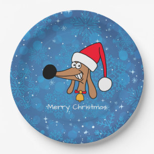 Prato De Papel Papel de Natal Cheeky Dachshund Placas 9"