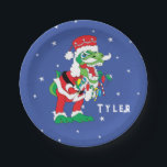 Prato De Papel Papel de Natal TySANTAsaurus<br><div class="desc">Aproveite este prato personalizado de "TySANTAsaurus Rex de Natal", bem para as suas guloseimas de Natal! Personalize eliminando o texto e adicionando o seu próprio texto. Feliz Natal! Tamanho e estilo: Placa de Papel Redonda de 7" Joga uma festa espetacular com placas de papel totalmente personalizáveis para corresponder ao seu...</div>