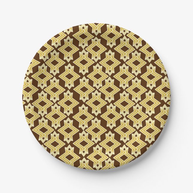 Prato De Papel Papel de Parede Art Déco, Marrom e Dourado (Frente)