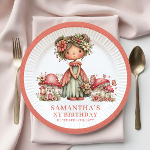 Prato De Papel Papel Floral Rosa de 4º Aniversário da Princesa Fa