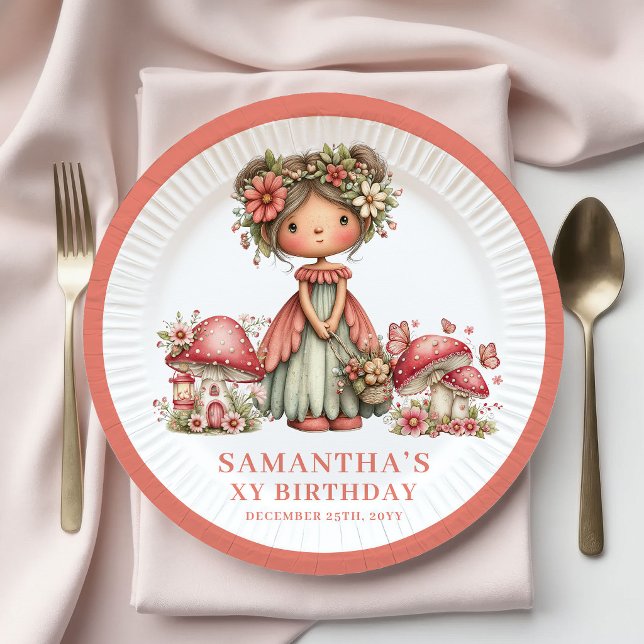 Prato De Papel Papel Floral Rosa de 4º Aniversário da Princesa Fa (Princess Fairy 4th Birthday Pink Floral Paper Plates)