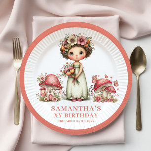 Prato De Papel Papel Floral Rosado de Aniversário de 8 Anos da Fa