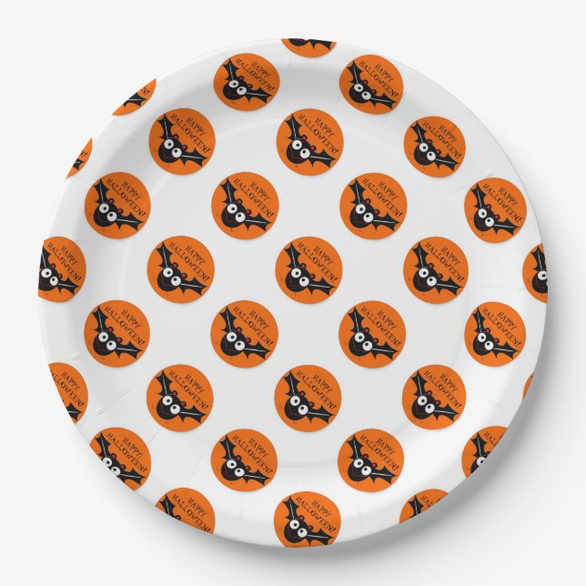 Prato De Papel Papel Halloween Placas 9"/Bat (Frente)