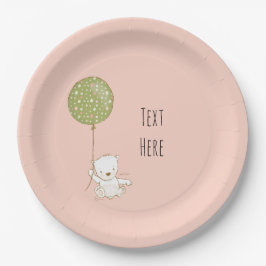 Prato De Papel Papel para urso e Balão - pêssego