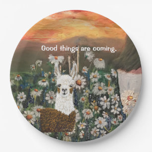 Prato De Papel Papel Passa Llama nas margaridas