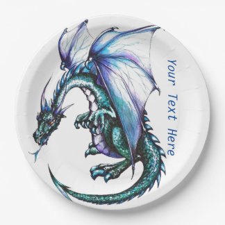 Prato De Papel Papel personalizado Blue Dragon Placas 9"