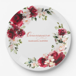 Prato De Papel Papel Personalizado Floral Rosa Vermelho do Partid