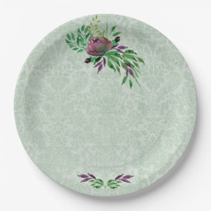 Prato De Papel Papel Personalizado Mint Green Damask 9"