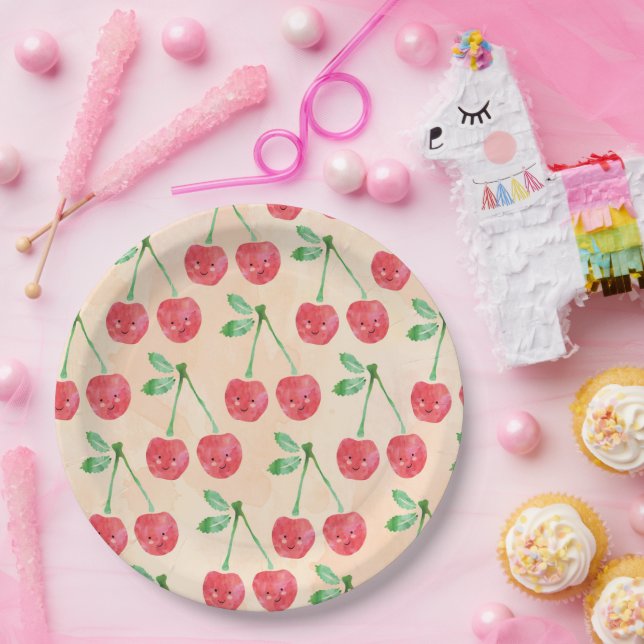 Prato De Papel Papel Plata doce Padrão de Delicado de Cereja Verm (Festa)