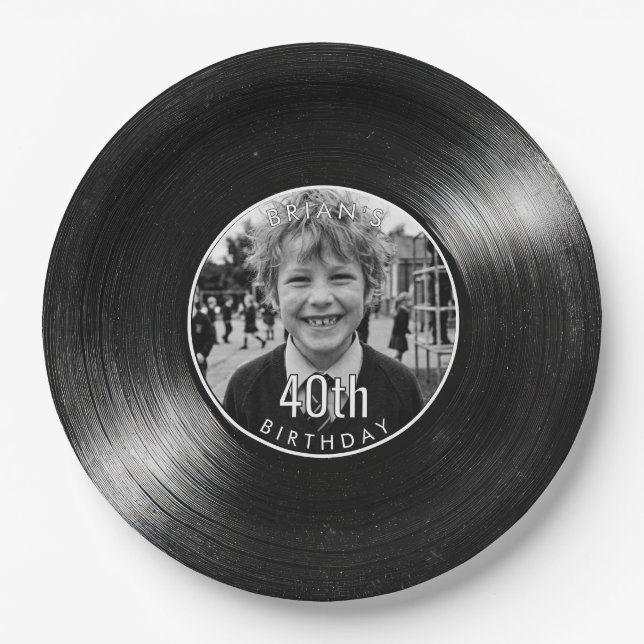 Prato De Papel Papel Preto com Visual de Vinil para Aniversário d (Frente)