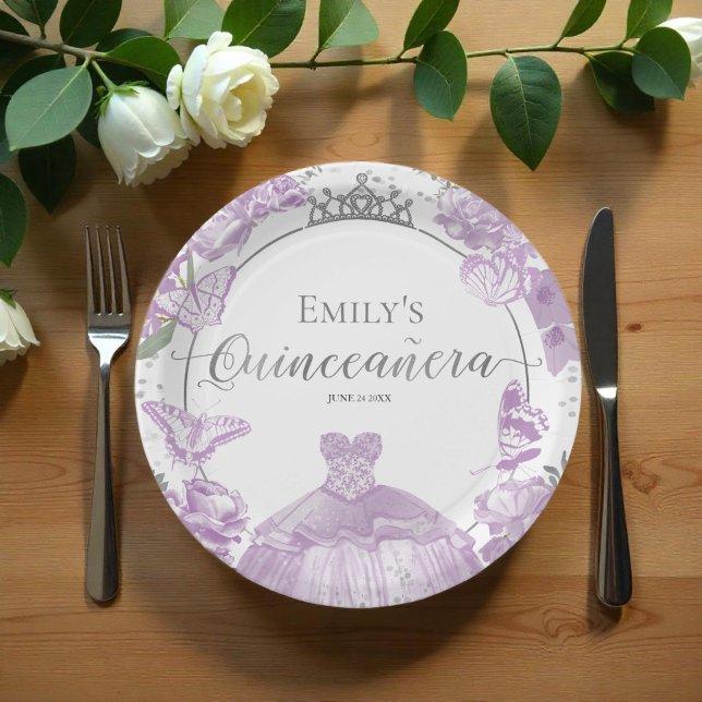 Prato De Papel Papel Quinceanera Coloca Lavanda Floral (Criador carregado)