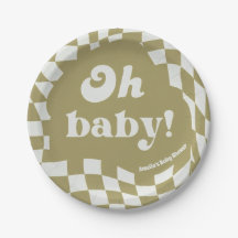 Papel Retro Groovy Xadrez Verde Sage Oh Baby 