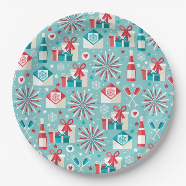 Prato De Papel Papel Retro Holiday Plates 9" (Frente)