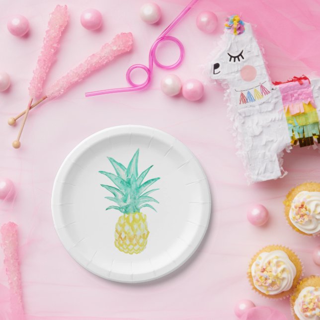 Prato De Papel Papel Tropical de Pintura de Abacaxi (Festa)