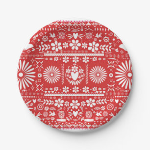 Prato De Papel Papel Vermelho e Branco Picado Mexicano Casamento